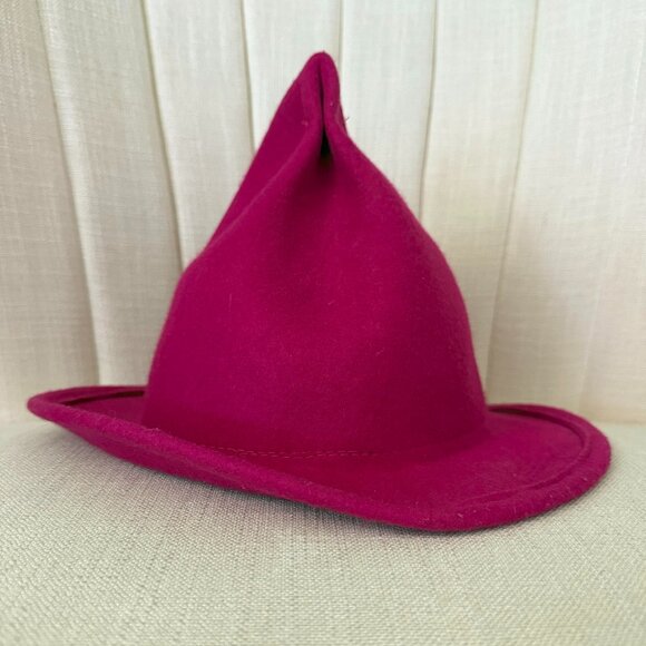 100% wool felt WITCH pointed hat raspberry rose red cap Halloween French Wizard - Picture 5 of 7